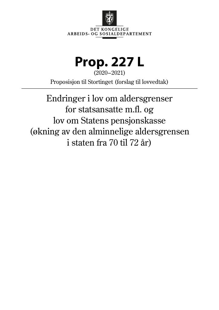 Forsiden av dokumentet Prop. 227 L (2020–2021)