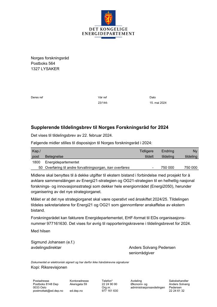 Forsiden av dokumentet Supplerende 1 2024