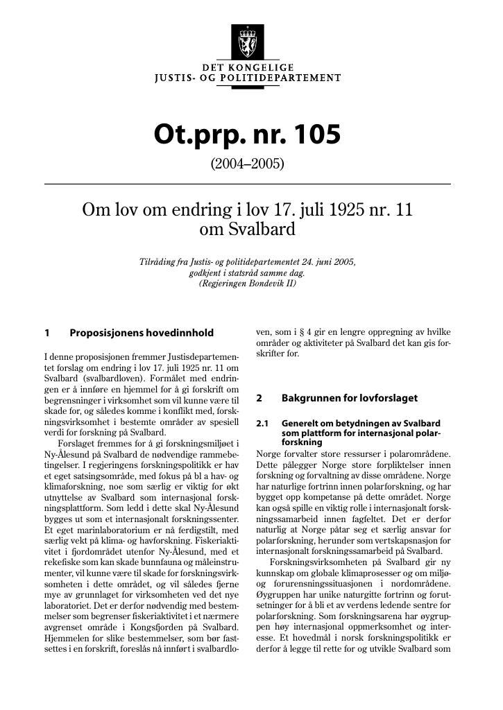 Forsiden av dokumentet Ot.prp. nr. 105 (2004-2005)