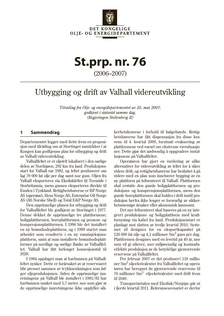 Forsiden av dokumentet St.prp. nr. 76 (2006-2007)