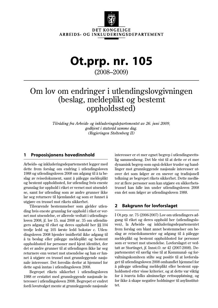 Forsiden av dokumentet Ot.prp. nr. 105 (2008-2009)