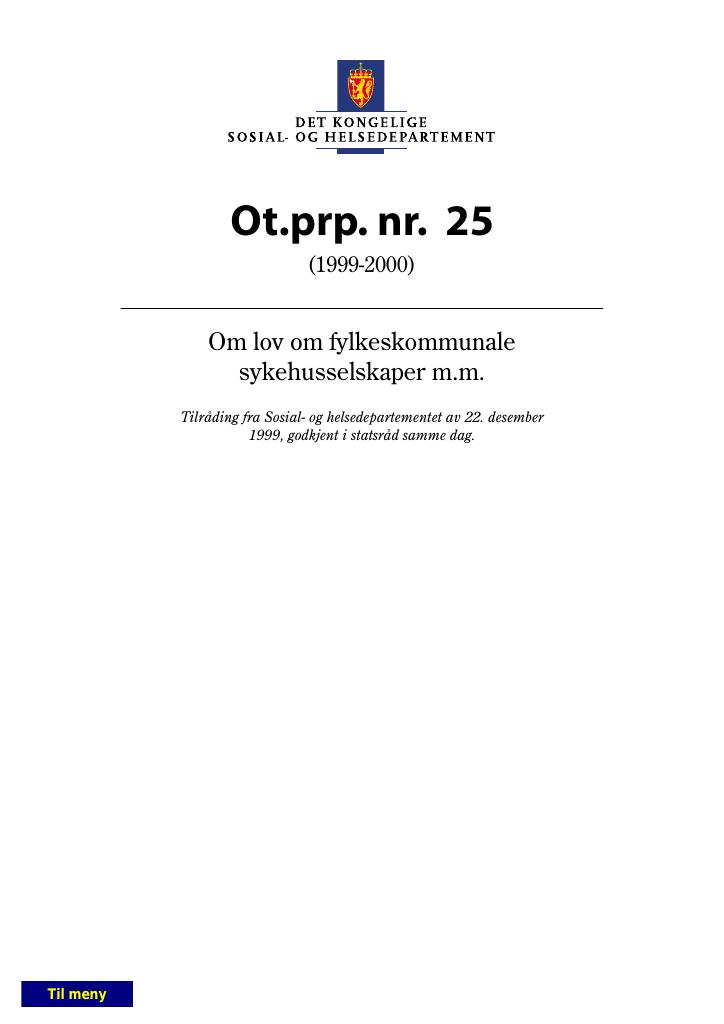 Forsiden av dokumentet Ot.prp. nr. 25 (1999-2000)