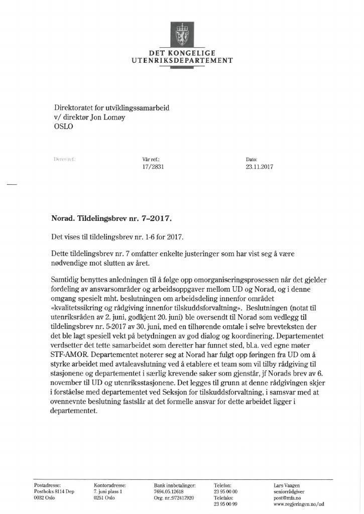 Forsiden av dokumentet Tildelingsbrev no. 7 (pdf)