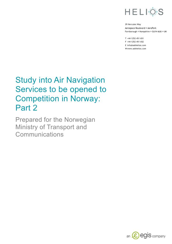 Forsiden av dokumentet Study into Air Navigation Services to be opened to Competition in Norway: Part 2