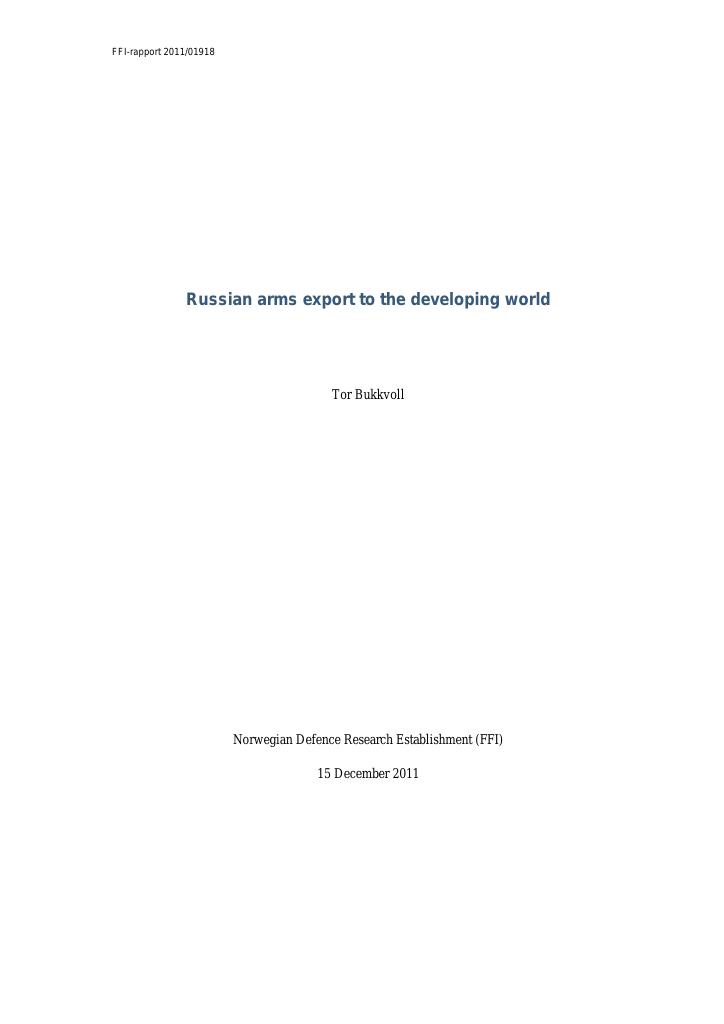 Forsiden av dokumentet Russian arms export to the developing world