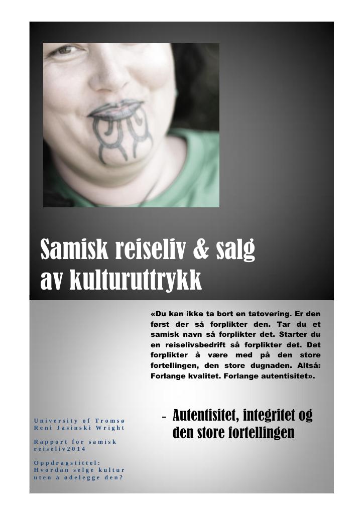 Forsiden av dokumentet Samisk reiseliv & salg av kulturuttrykk