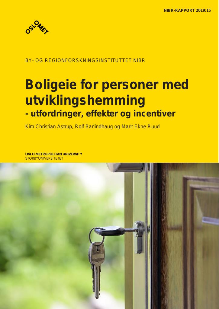 Forsiden av dokumentet Boligeie for personer med utviklingshemming - utfordringer, effekter og incentiver