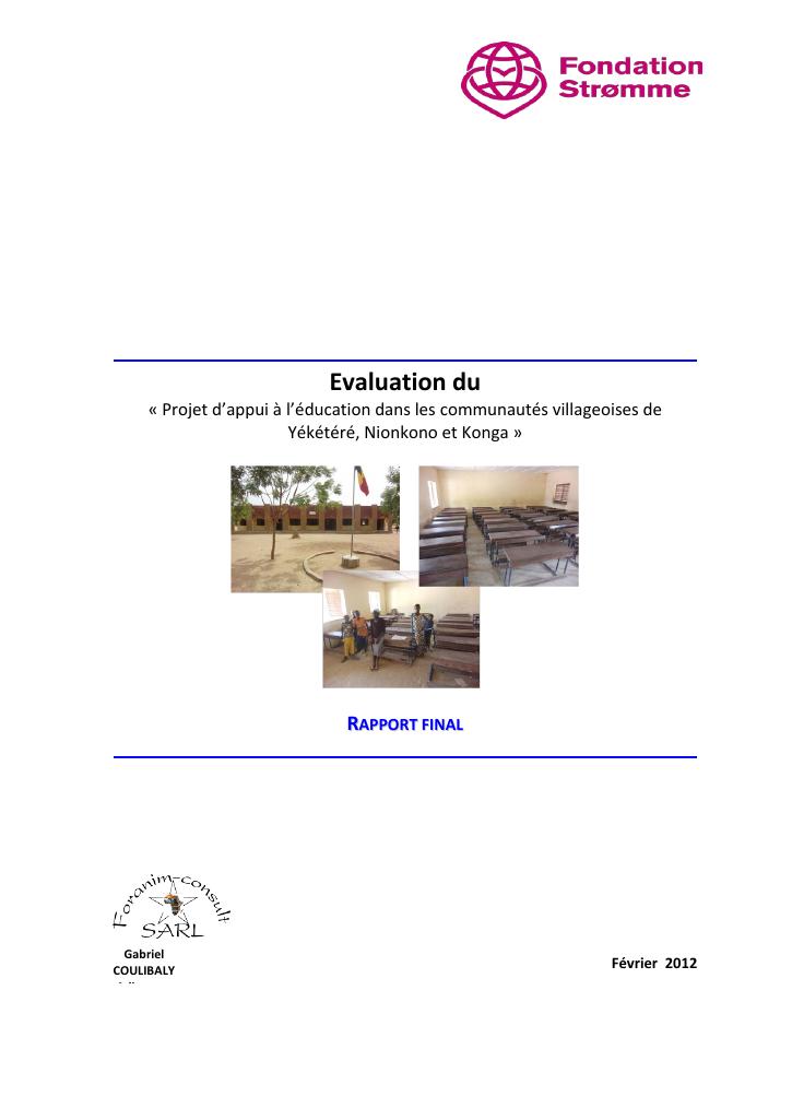 Forsiden av dokumentet Support to education (School construction and provide equipment) Partner Project final Evaluation