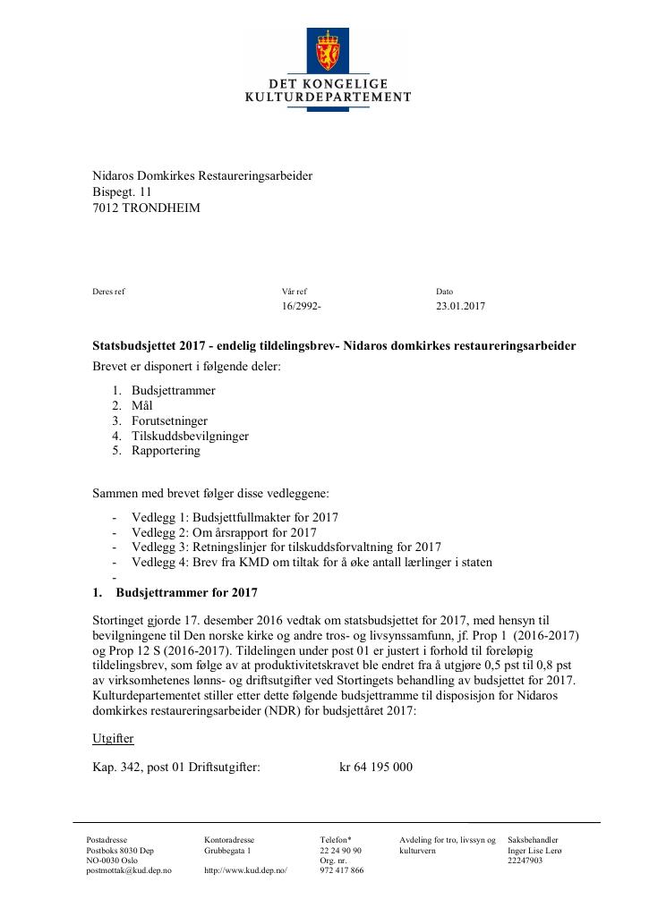 Forsiden av dokumentet Tildelingsbrev (.pdf)