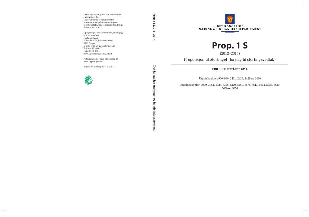 Forsiden av dokumentet Prop. 1 S (2013–2014)