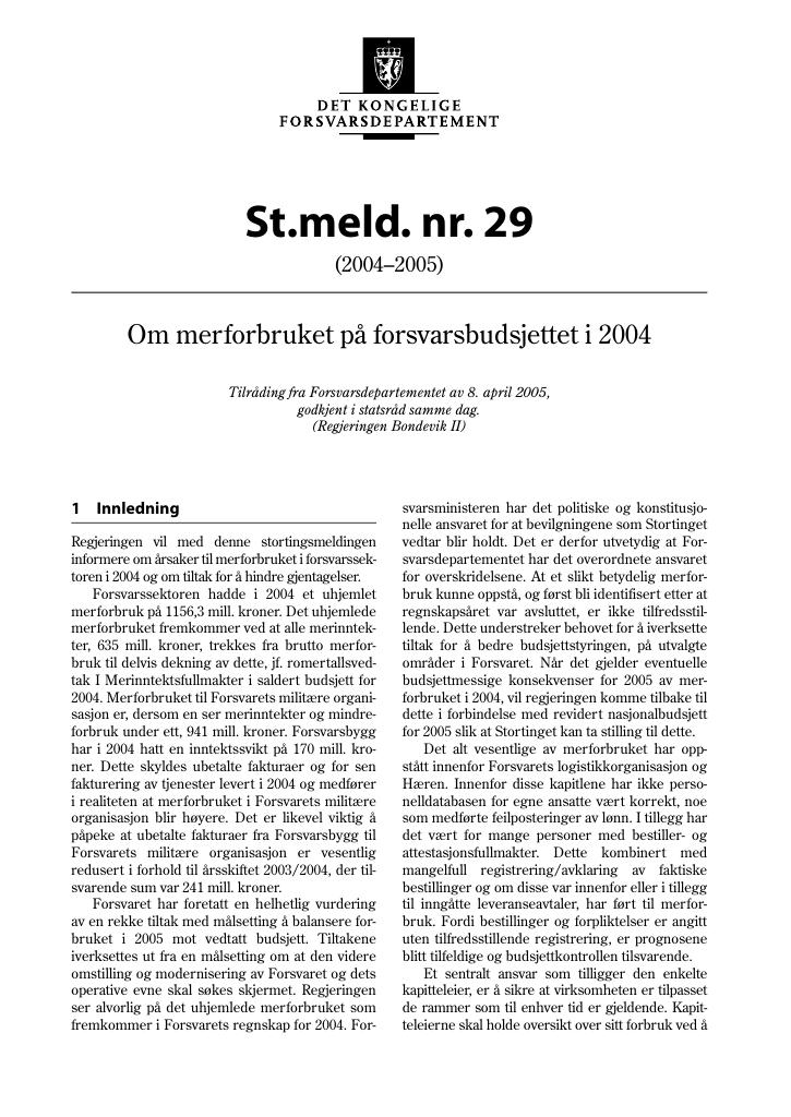 Forsiden av dokumentet St.meld. nr. 29 (2004-2005)