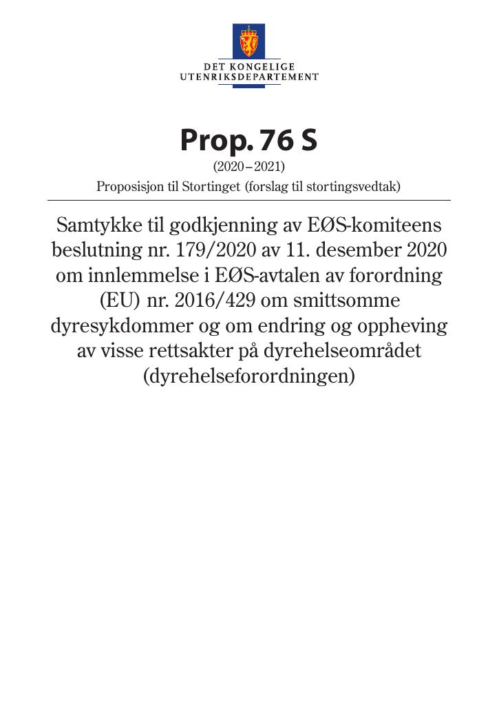Forsiden av dokumentet Prop. 76 S (2020–2021)