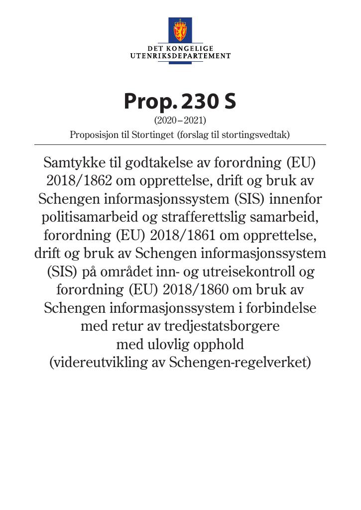 Forsiden av dokumentet Prop. 230 S (2020–2021)