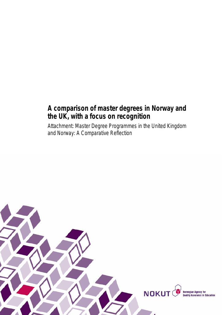 Forsiden av dokumentet A comparison of master degrees in Norway and the UK, with focus on recognition 