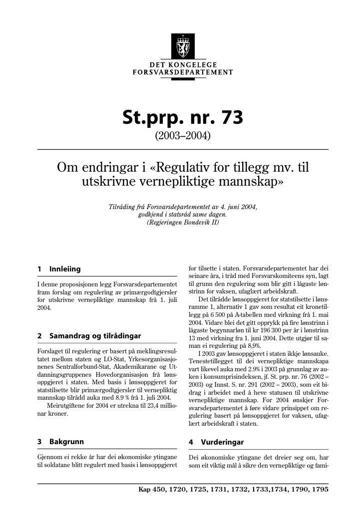 Forsiden av dokumentet St.prp. nr. 73 (2003-2004)