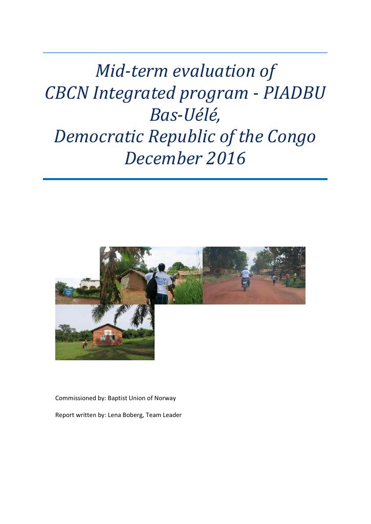 Forsiden av dokumentet Mid-term evaluation of CBCN Integrated program - PIADBU Bas-Uélé