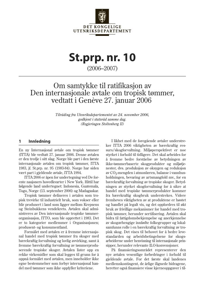 Forsiden av dokumentet St.prp. nr. 10 (2006-2007)