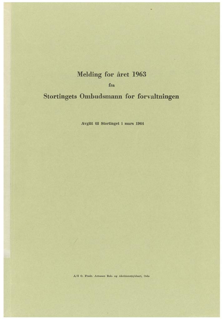 Forsiden av dokumentet Årsrapport Sivilombudet 1963