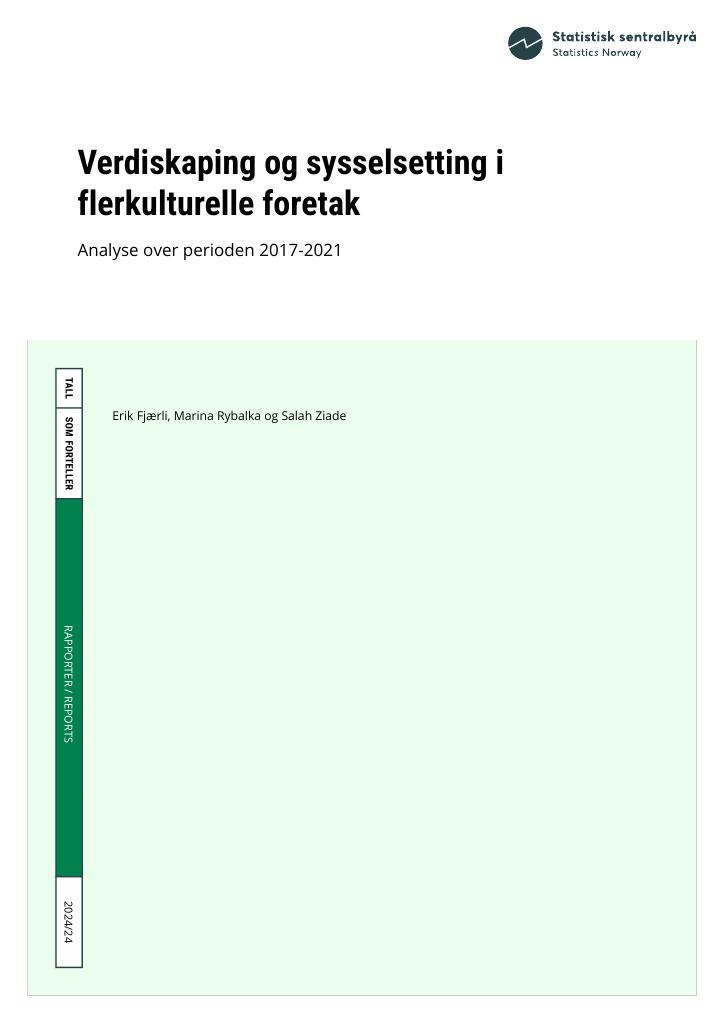 Forsiden av dokumentet Verdiskaping og sysselsetting i  flerkulturelle foretak : analyse over perioden 2017-2021