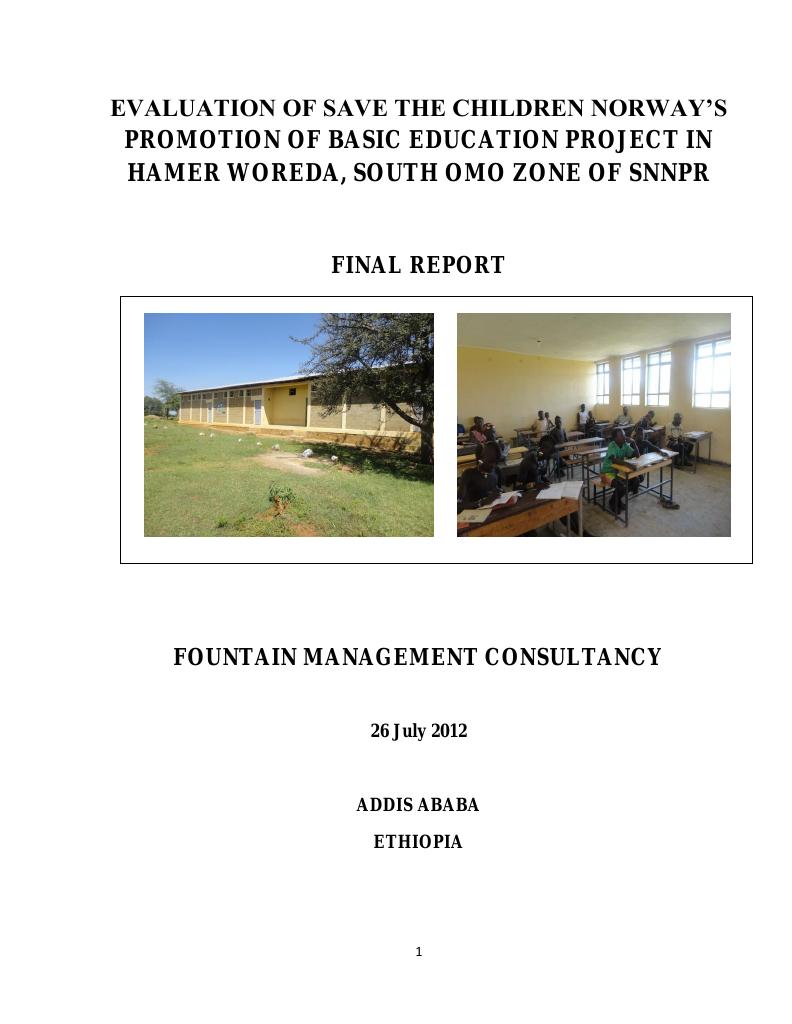 Forsiden av dokumentet Baseline evaluation promotion of quality basic education in Hamer woreda, South Omo Zone-SNNPR