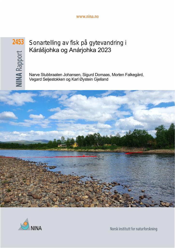Forsiden av dokumentet Sonartelling av fisk på gytevandring i Kárášjohka og Anárjohka 2023