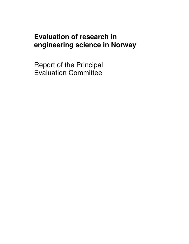 Forsiden av dokumentet Evaluation of research in engineering science - Report of the Principal Evaluation Committee