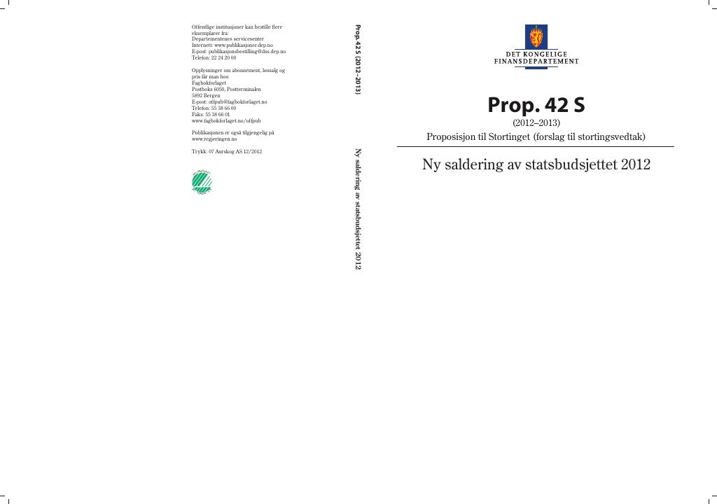 Forsiden av dokumentet Prop. 42 S (2012–2013)