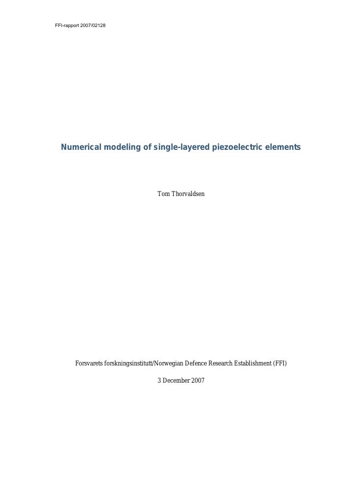 Forsiden av dokumentet Numerical modeling of single-layered piezoelectric elements