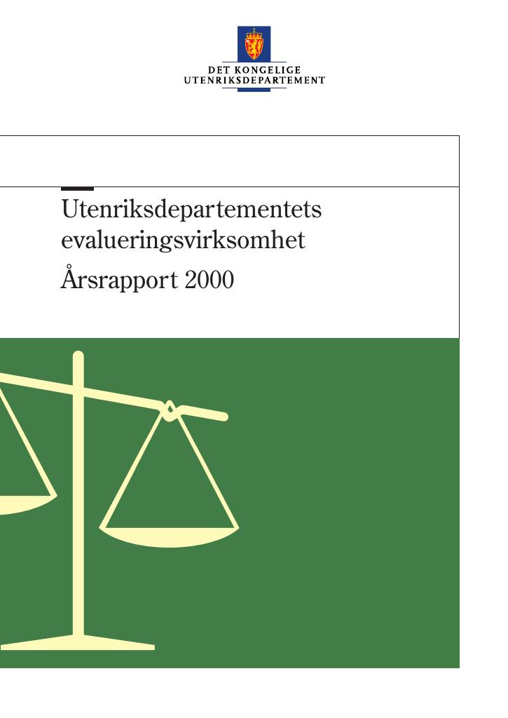 Forsiden av dokumentet Utenriksdepartementets evalueringsvirksomhet - Årsrapport 2000