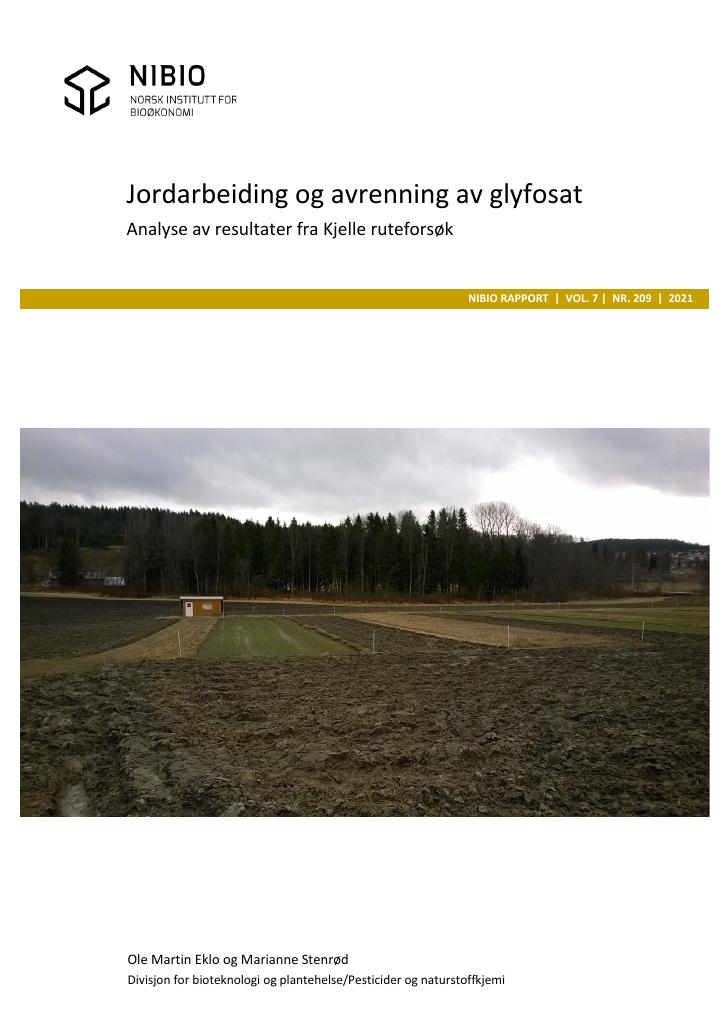 Forsiden av dokumentet Jordarbeiding og avrenning av glyfosat : analyse av resultater fra Kjelle ruteforsøk