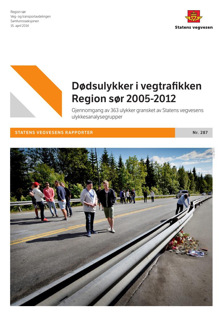 Forsiden av dokumentet Dødsulykker i vegtrafikken Region sør 2005-2012