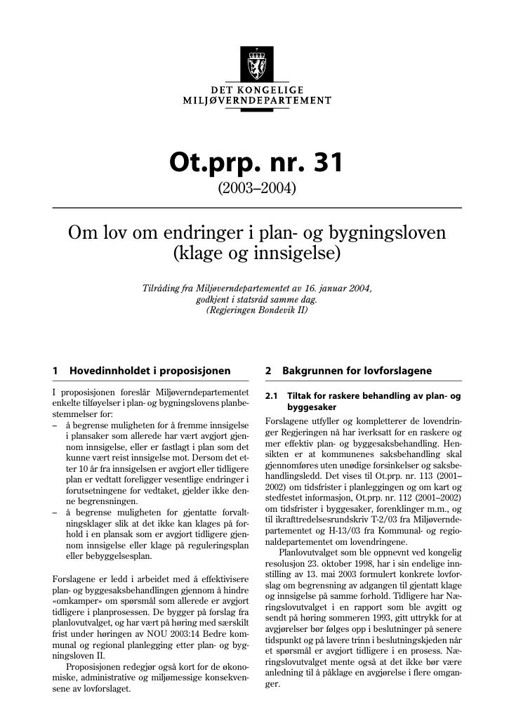 Forsiden av dokumentet Ot.prp. nr. 31 (2003-2004)