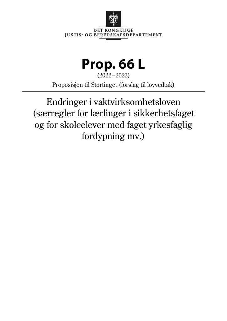 Forsiden av dokumentet Prop. 66 L (2022–2023)