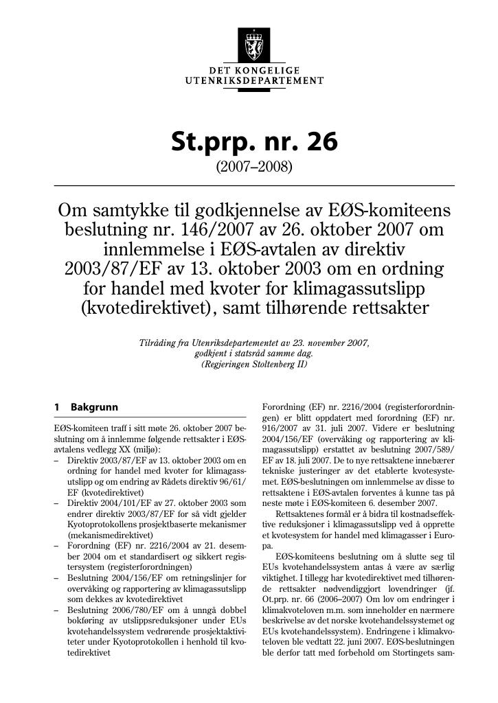 Forsiden av dokumentet St.prp. nr. 26 (2007-2008)