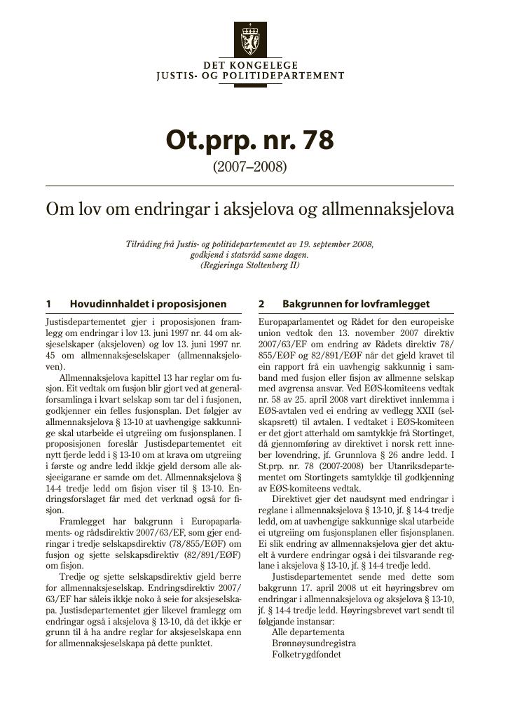 Forsiden av dokumentet Ot.prp. nr. 78 (2007-2008)