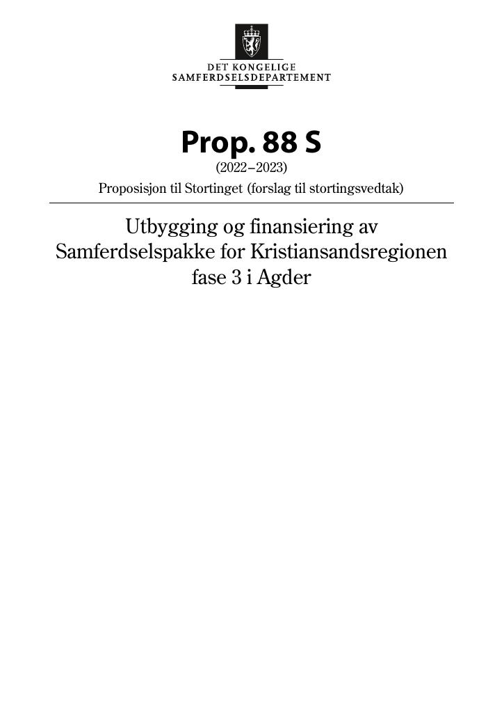 Forsiden av dokumentet Prop. 88 S (2022–2023)