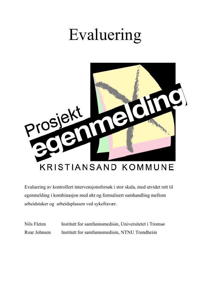 Forsiden av dokumentet Prosjekt egenmelding Kristiansand kommune