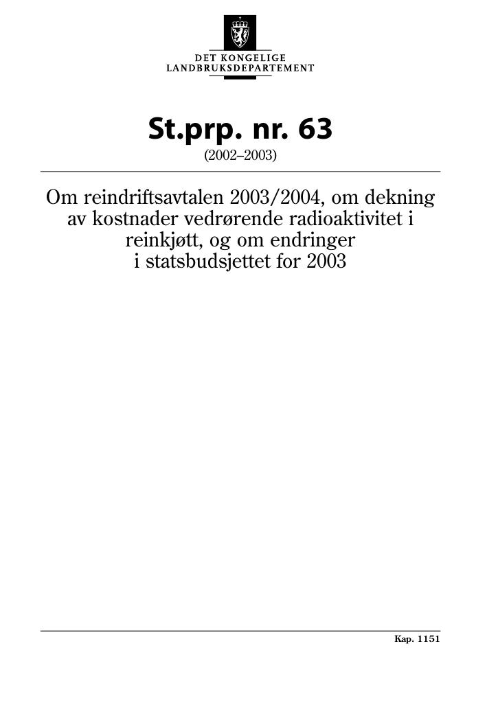 Forsiden av dokumentet St.prp. nr. 63 (2002-2003)