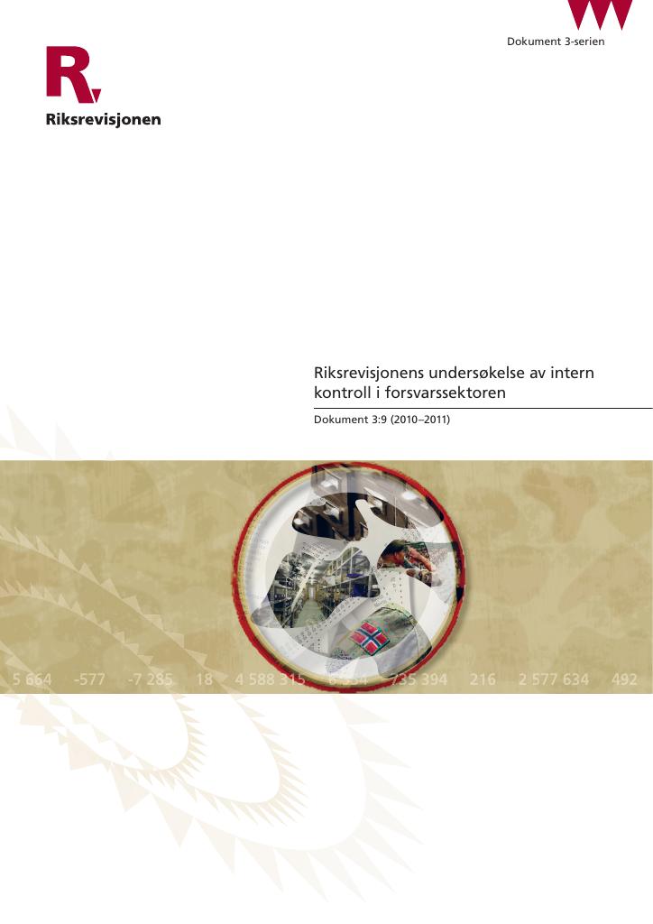 Forsiden av dokumentet Riksrevisjonens undersøkelse av intern kontroll i forsvarssektoren