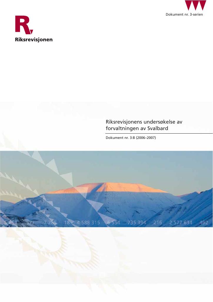 Forsiden av dokumentet Riksrevisjonens undersøkelse av forvaltningen av Svalbard