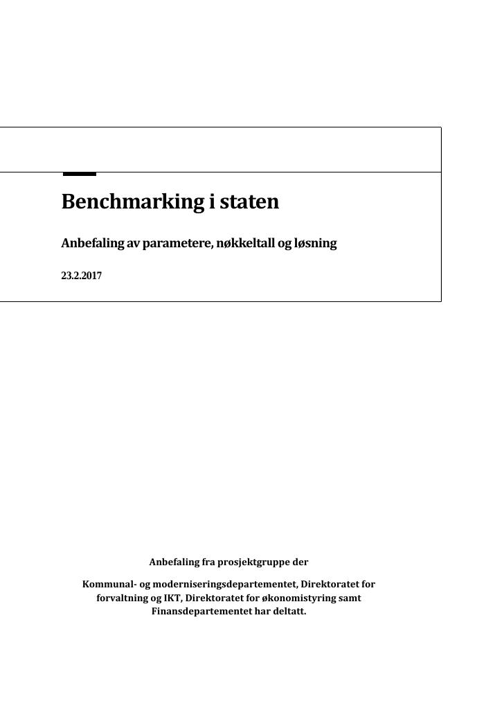 Forsiden av dokumentet Benchmarking i staten