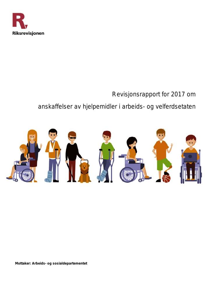Forsiden av dokumentet Revisjonsrapport for 2017 om anskaffelser av hjelpemidler i arbeids- og velferdsetaten