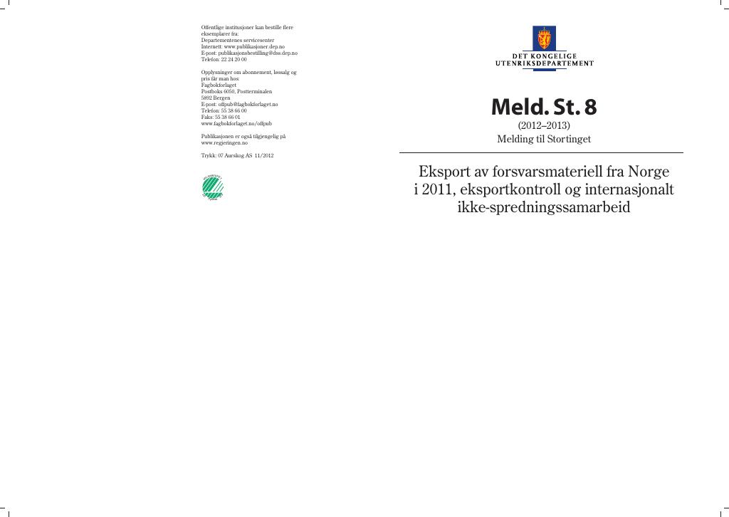 Forsiden av dokumentet Meld. St. 8 (2012 – 2013)