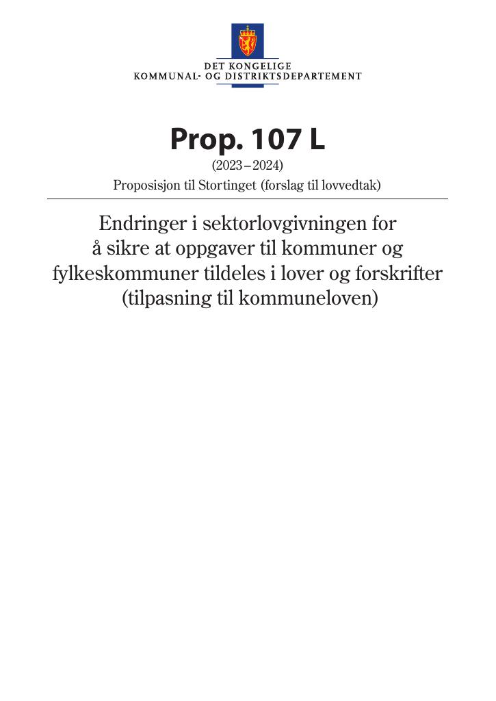 Forsiden av dokumentet Prop. 107 L (2023–2024)