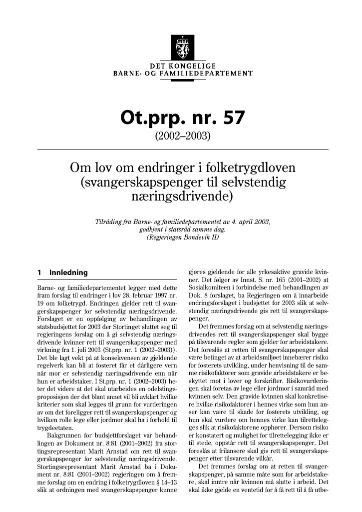 Forsiden av dokumentet Ot.prp. nr. 57 (2002-2003)