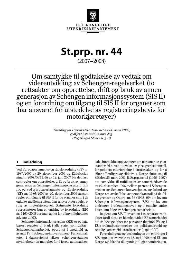 Forsiden av dokumentet St.prp. nr. 44 (2007-2008)