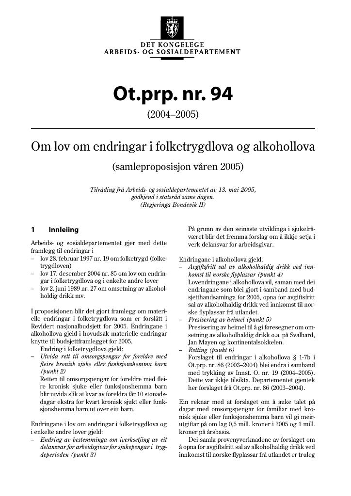 Forsiden av dokumentet Ot.prp. nr. 94 (2004-2005)