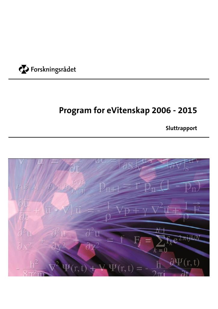 Forsiden av dokumentet Program for eVitenskap 2006-2015