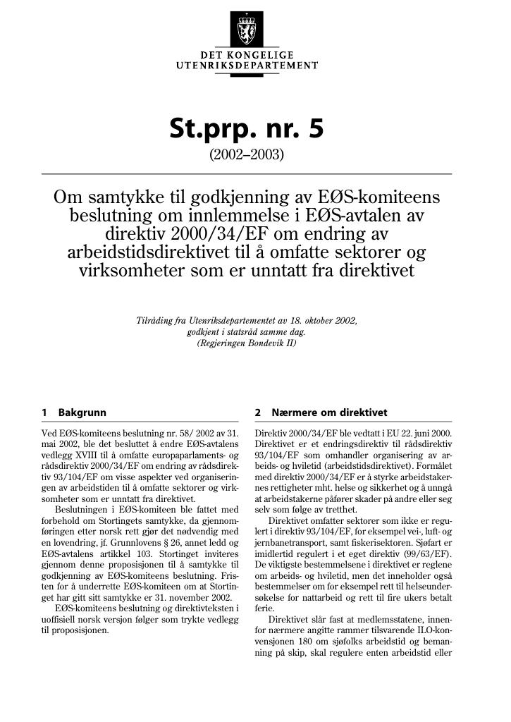 Forsiden av dokumentet St.prp. nr. 5 (2002-2003)