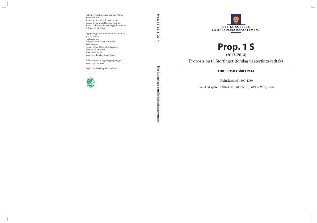 Forsiden av dokumentet Prop. 1 S (2013–2014)